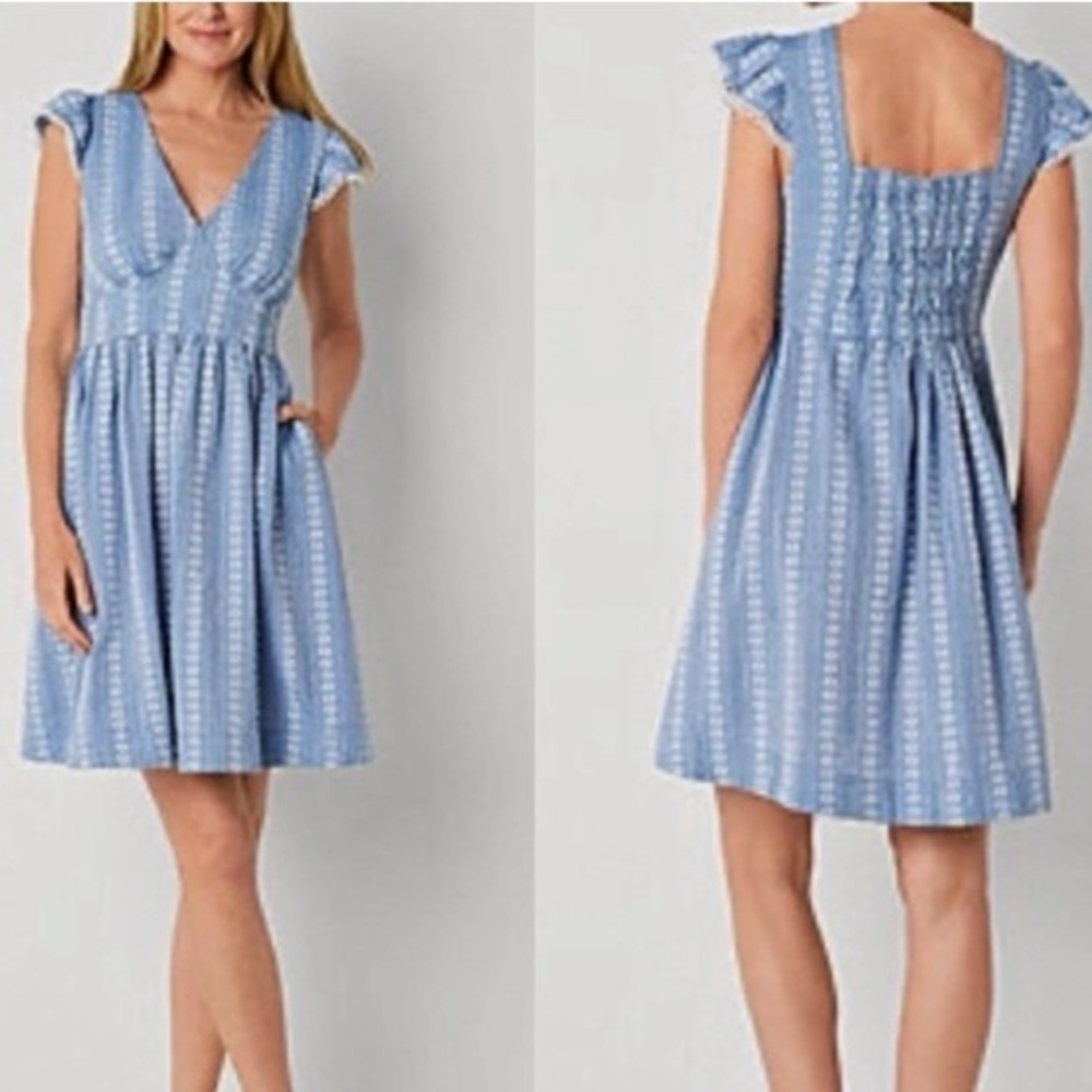 Peyton & Parker Dress Women Extra Large Blue Floral Flutter Sleeve Smocked Back